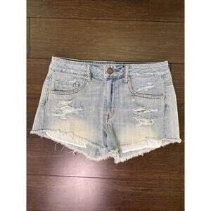 American Eagle Outfitters 🦅 Y2K Light Wash Blue Distressed Jean Shorts - Size 4